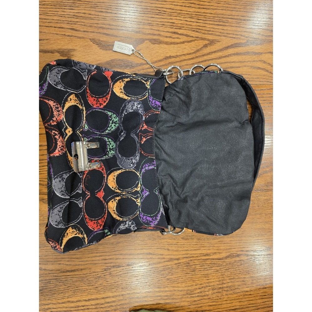Y2K Coach Scribble Print Chain Strap Shoulder Bag Black Multicolor Medium - Picture 4 of 11